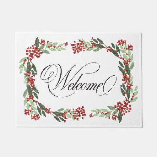 Merry Christmas Botanical Holiday Welcome Doormat