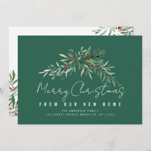 Merry Christmas botanical moving announcement card