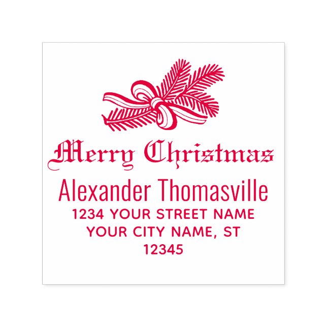 Merry Christmas Botanical Name Return Address Self-inking Stamp (Design)