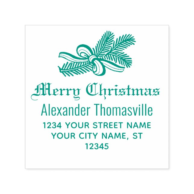Merry Christmas Botanical Name Return Address Self-inking Stamp (Design)