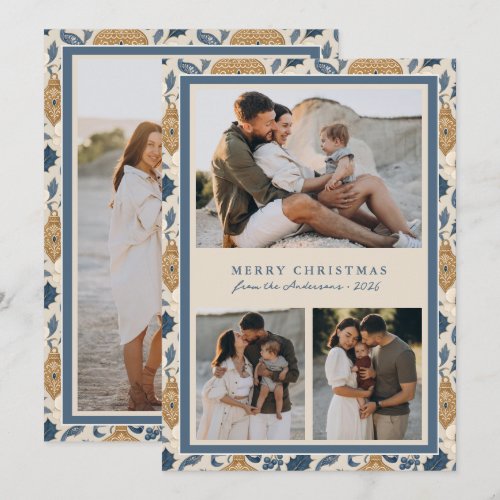 Merry Christmas Botanical Ornaments Family Photo Holiday Card