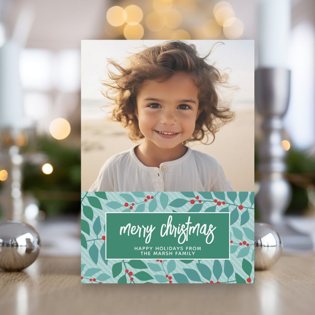 Merry Christmas Botanical Pastel - Photo Holiday Card (Modern Christmas Photo Greeting Card)