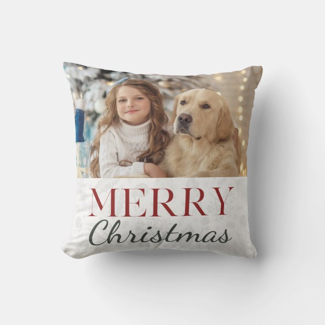 Merry Christmas Botanical Photo Christmas Throw Pillow (Front)