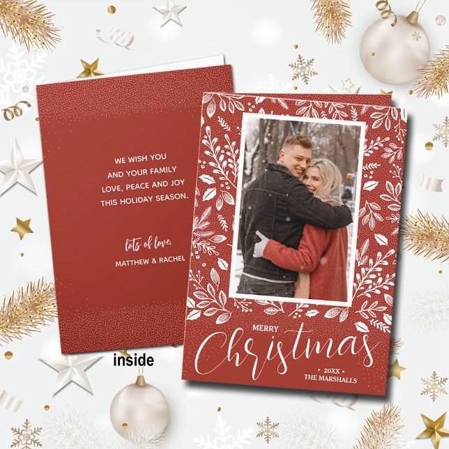 Merry Christmas Botanical Photo Folded Holiday Card (Creator Uploaded)