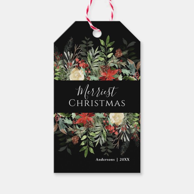 Merry Christmas | Botanical Rustic  Gift Tags (Front)