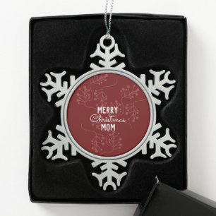 Merry Christmas Botanical Sprigs Snowflake Pewter Christmas Ornament