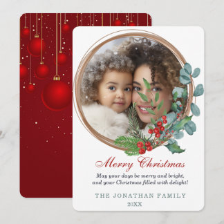 Merry Christmas Botanical Wreath Holiday Card