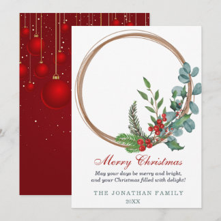 Merry Christmas Botanical Wreath Holiday Card