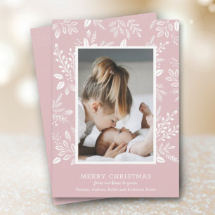 Merry Christmas Botanicals on Dusty Pink Photo Holiday Card