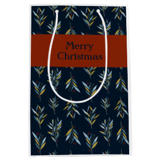 Merry Christmas Botany Bouquets Pattern Gift Bag