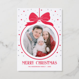 Merry Christmas Bow Family Photo Letterpress Photo Cards