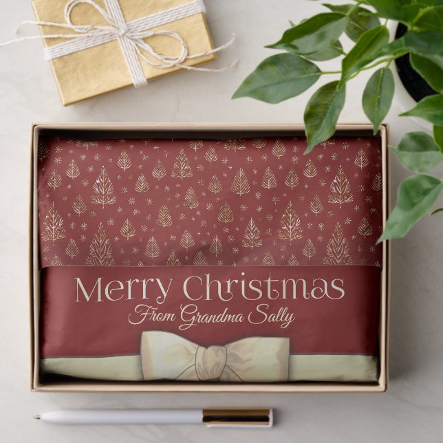 Merry Christmas bow little pine trees pattern Tissue Paper (Gift)