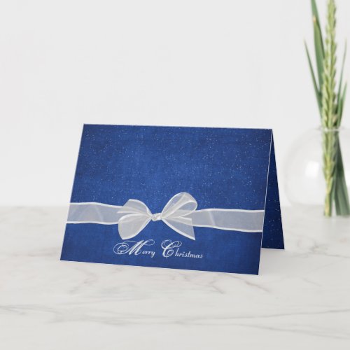 Merry Christmas bow on blue Holiday Card