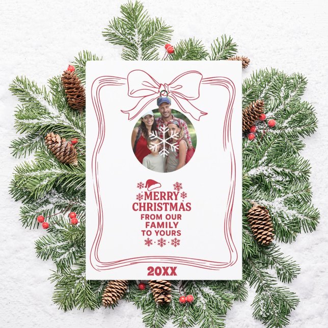 Merry Christmas bow red white modern photo card (Creator Uploaded)