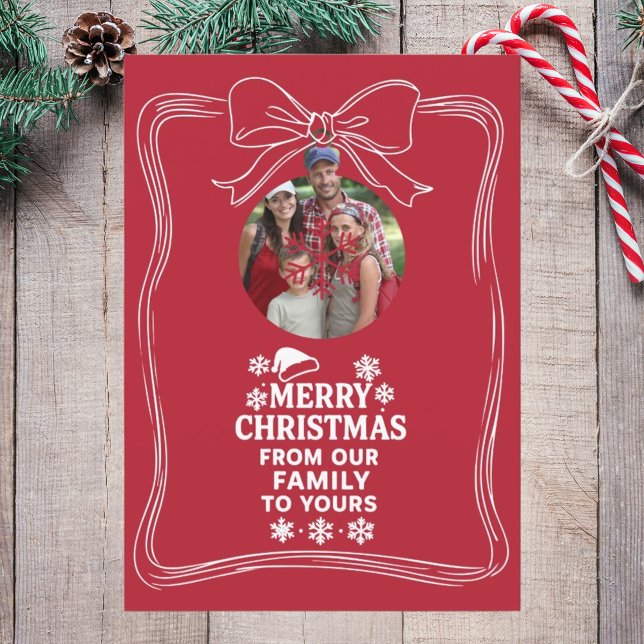 Merry Christmas bow red white modern photo card (Creator Uploaded)