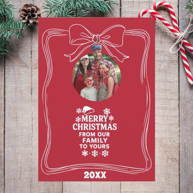 Merry Christmas bow red white modern photo card (Creator Uploaded)