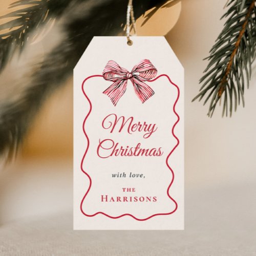 Merry Christmas Bow Scallop Frame Gift Tags