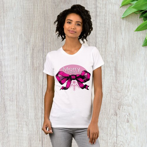 Merry Christmas Bow Womens T_Shirt