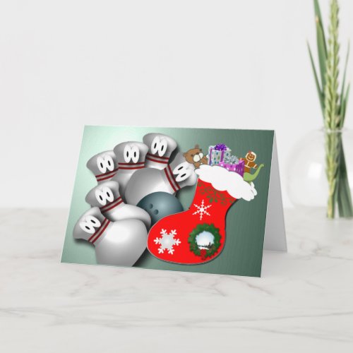 Merry Christmas Bowling Greetings Holiday Card