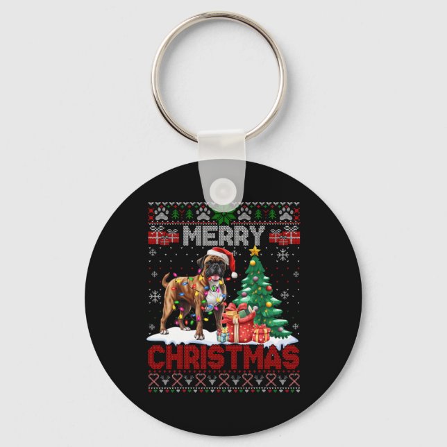 Merry Christmas Boxer Dog Lovers Family Ugly Xmas  Keychain (Front)