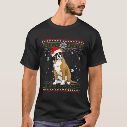 Merry Christmas Boxer Dog Santa Hat In Snow Ugly S T_Shirt