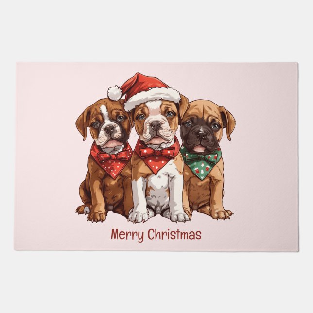 Merry Christmas Boxer Dogs Doormat (Front)