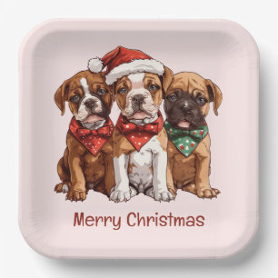 Merry Christmas Boxer Dogs Paper Plates