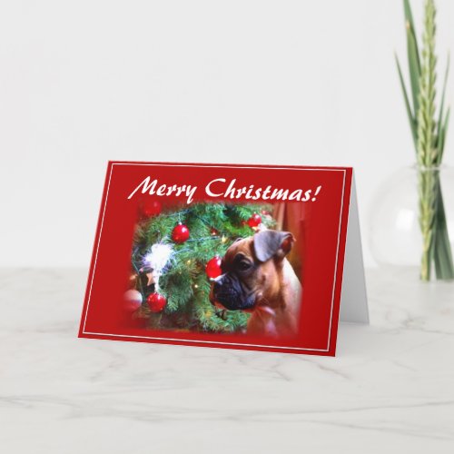 Merry Christmas boxer puppy greeting card