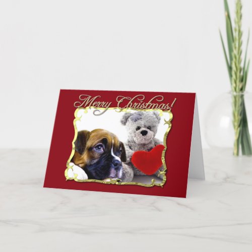 Merry Christmas  boxer puppy Holiday Card