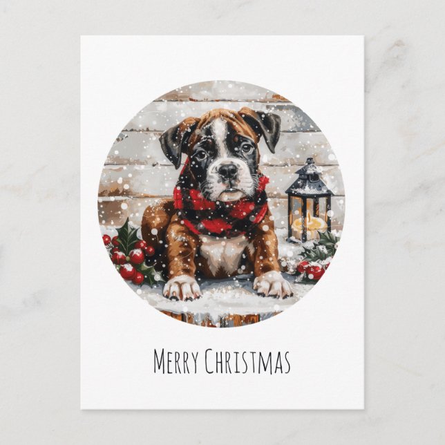Merry Christmas Boxer Puppy Holiday Postcard (Front)