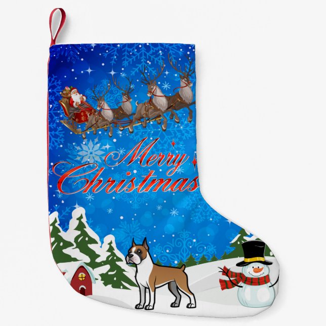 Merry Christmas Boxer Small Christmas Stocking (Front)