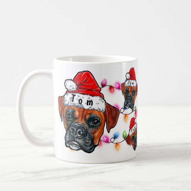 Merry Christmas Boxer Wearing Santa Hat Coffee Mug (Left)