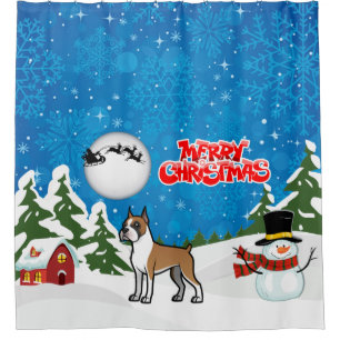 Merry Christmas Boxer With A Snowman And Santa Shower Curtain