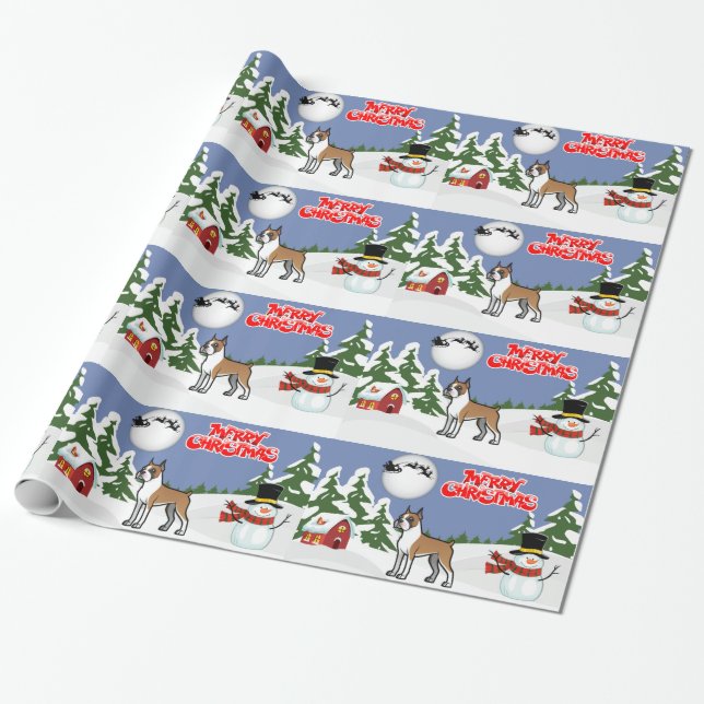 Merry Christmas Boxer With A Snowman And Santa Wrapping Paper (Unrolled)