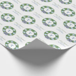 Merry Christmas Boxwood Wreath Blue White Baubles Wrapping Paper<br><div class="desc">Stylized watercolor orange tree in a blue and white Chinoiserie planter. These elements were handpainted by yours truly before being arranged into a repeating pattern with the ability to add personalized text.</div>