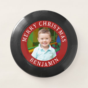 Merry Christmas Boys Photo And Name Black Wham-O Frisbee