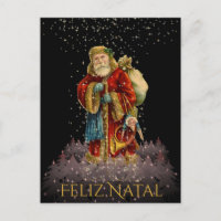 Merry Christmas Brazil Vintage Santa Night Sky