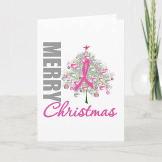 Merry Christmas Breast Cancer Pink Ribbon Wreath Holiday Card
