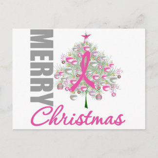 Merry Christmas Breast Cancer Pink Ribbon Wreath Holiday Postcard