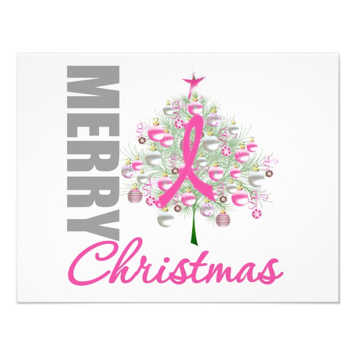 Merry Christmas Breast Cancer Pink Ribbon Wreath Announcements