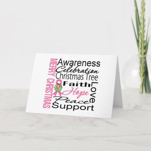 Merry Christmas Breast Cancer Ribbon Collage zazzle_card
