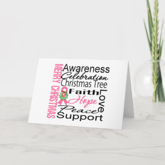 Merry Christmas Breast Cancer Ribbon Collage Holiday Card