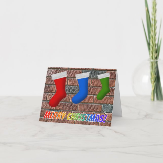 "MERRY CHRISTMAS!" + Bricks + Christmas Stockings Card (Front)