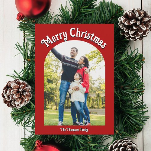 Merry Christmas Bright Red Arch Photo  Holiday Card