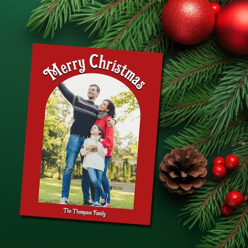 Merry Christmas Bright Red Arch Photo  Holiday Postcard