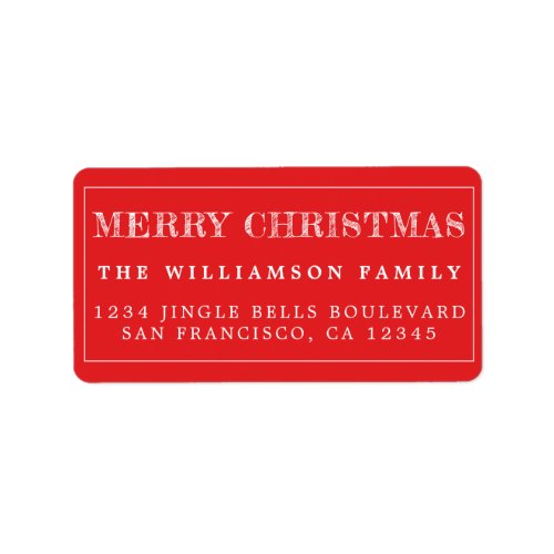 Merry Christmas Bright Red White Return Address Label