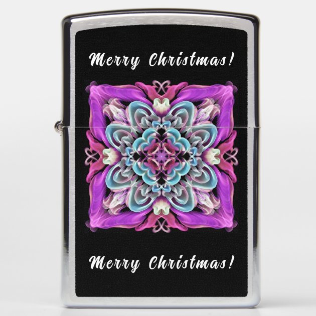 Merry Christmas! Bright snowflake black backdrop Zippo Lighter | Zazzle