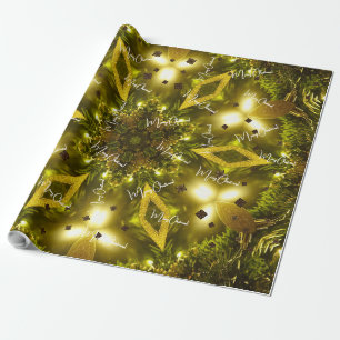 Merry Christmas Bright Vintage Golden Star Elegant Wrapping Paper
