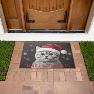 Merry Christmas British shorthair Cat, Santa Cat Doormat