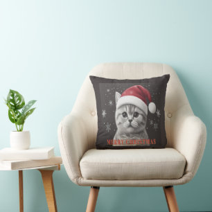 Merry Christmas British shorthair Cat, Santa Cat Throw Pillow